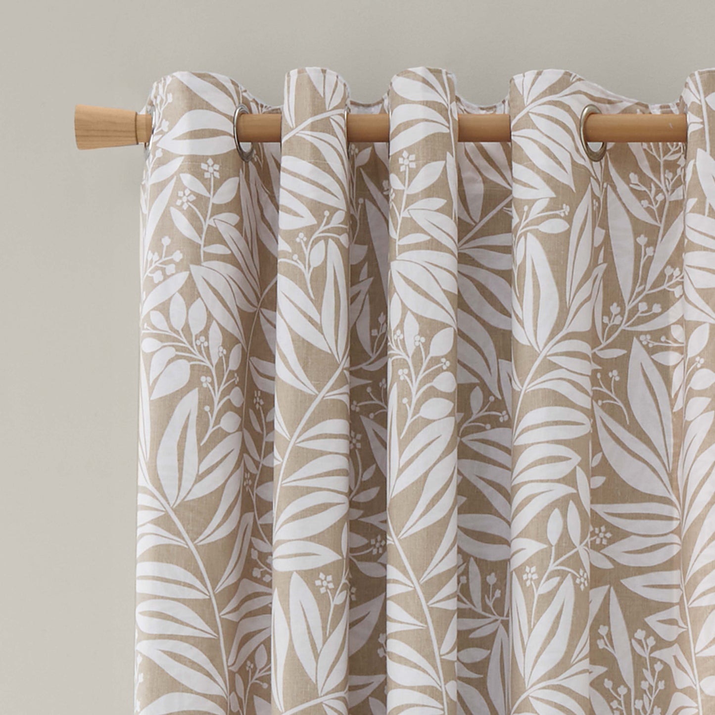 Sorrel Leaf Fully Reversible 66x90 Inch Eyelet Curtains in Natural by Catherine Lansfield