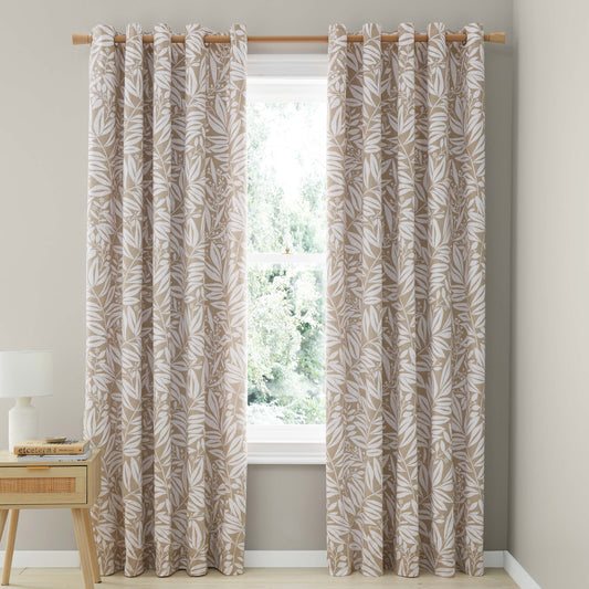 Sorrel Leaf Fully Reversible 66x90 Inch Eyelet Curtains in Natural by Catherine Lansfield