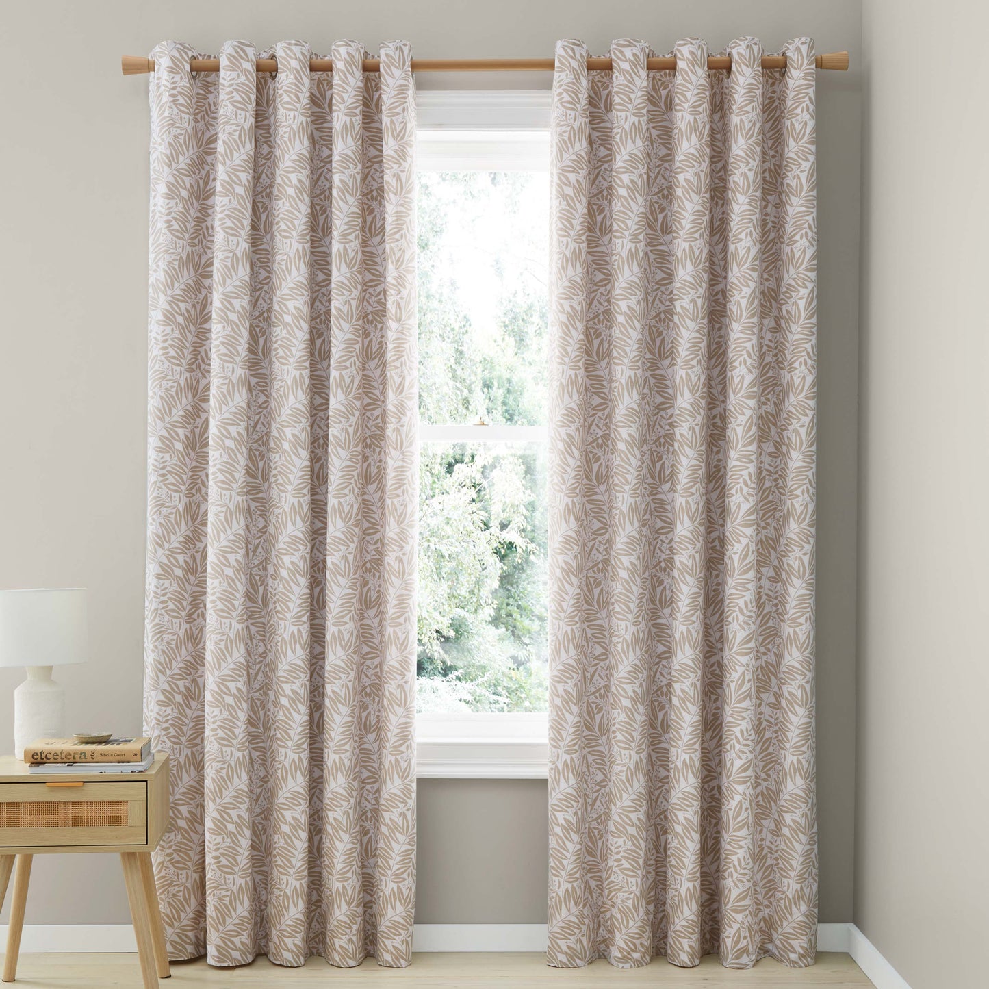 Sorrel Leaf Fully Reversible 66x90 Inch Eyelet Curtains in Natural by Catherine Lansfield