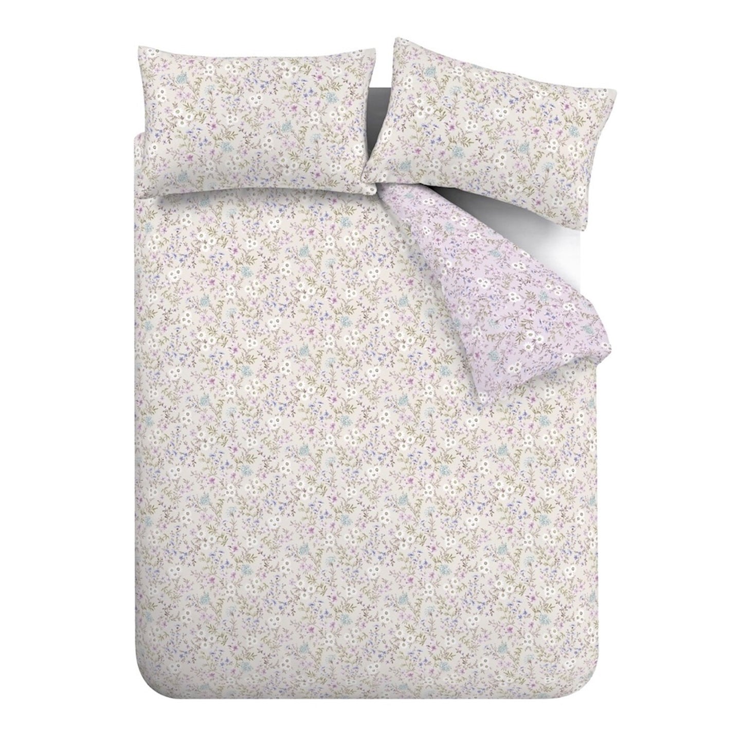 Ditsy Floral 200 Thread Count Cotton Reversible Duvet Cover Set in Lilac by Bianca