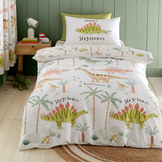 Sleepy Dino Reversible Duvet Cover Set in Green by Catherine Lansfield