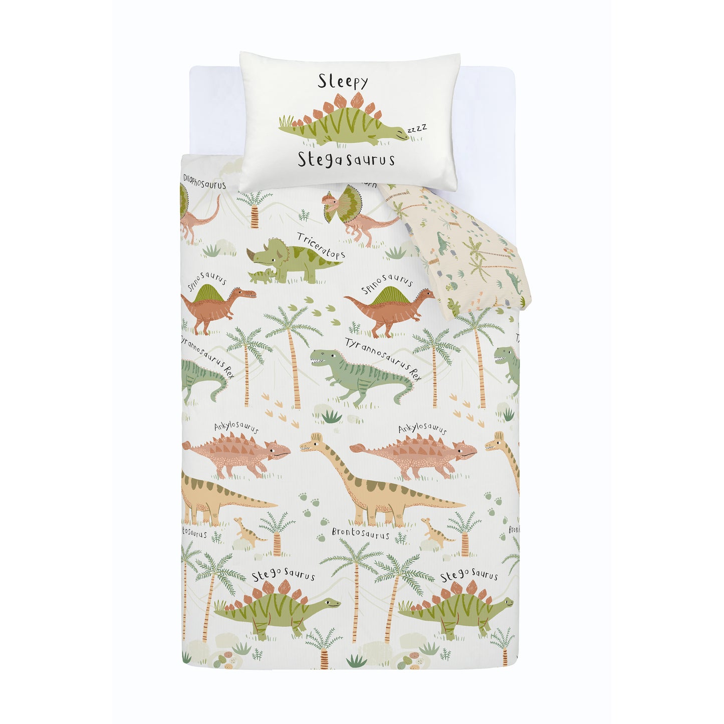 Sleepy Dino Reversible Duvet Cover Set in Green by Catherine Lansfield