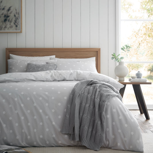 Brushed Polka Dot Cotton Reversible Duvet Cover Set in Grey by Catherine Lansfield