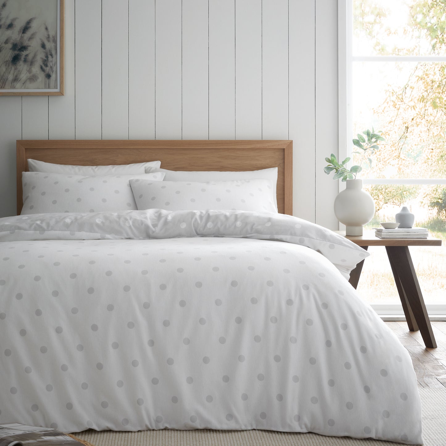 Brushed Polka Dot Cotton Reversible Duvet Cover Set in Grey by Catherine Lansfield