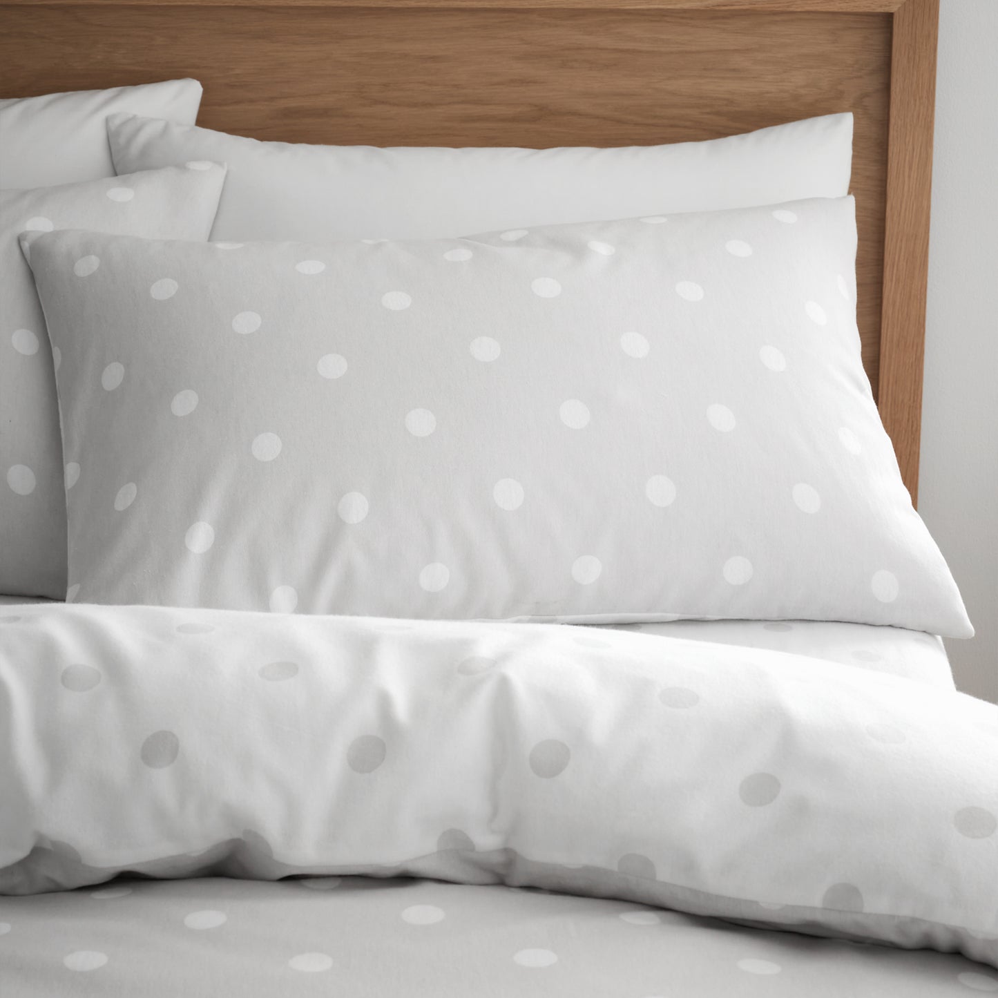 Brushed Polka Dot Cotton Reversible Duvet Cover Set in Grey by Catherine Lansfield