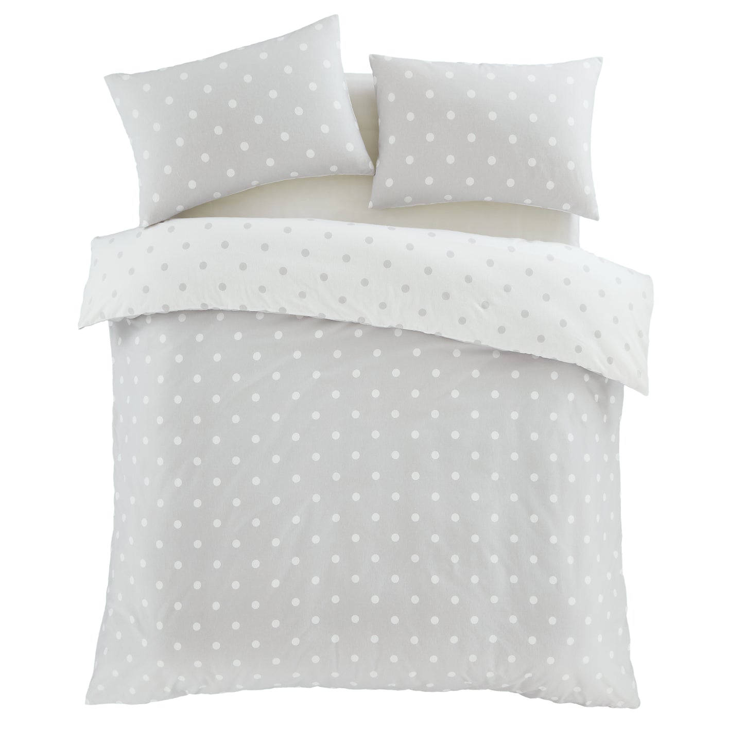 Brushed Polka Dot Cotton Reversible Duvet Cover Set in Grey by Catherine Lansfield