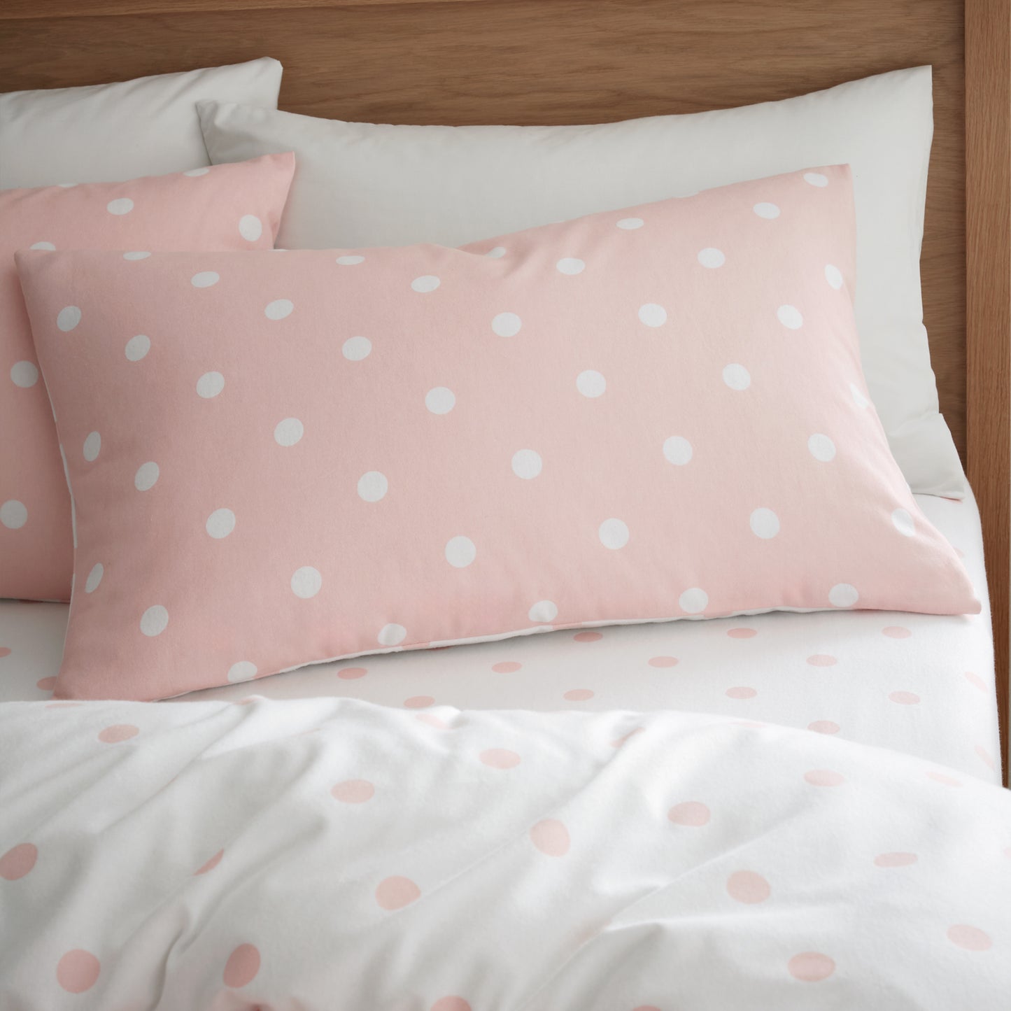 Brushed Polka Dot Cotton Reversible Duvet Cover Set in Pink by Catherine Lansfield