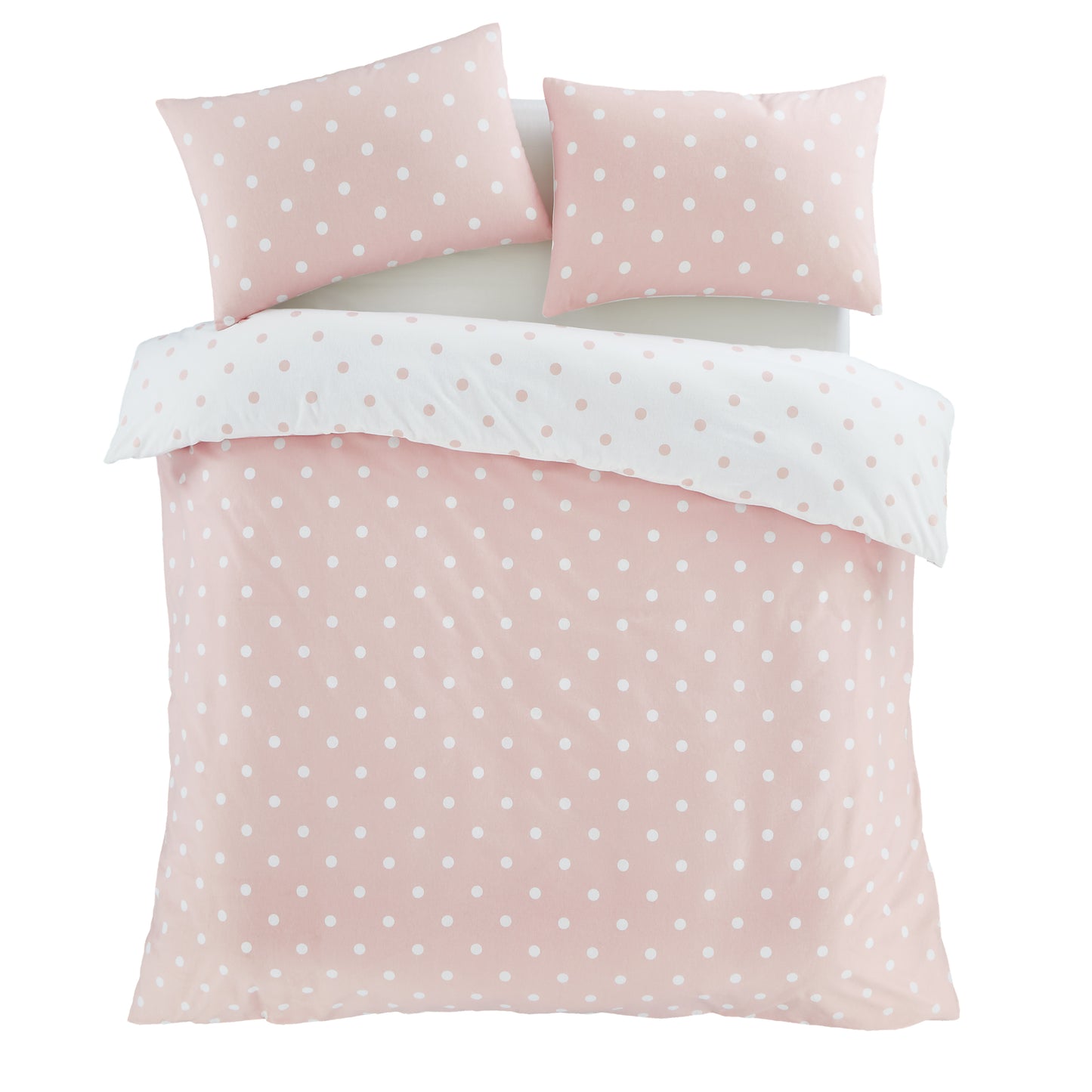 Brushed Polka Dot Cotton Reversible Duvet Cover Set in Pink by Catherine Lansfield