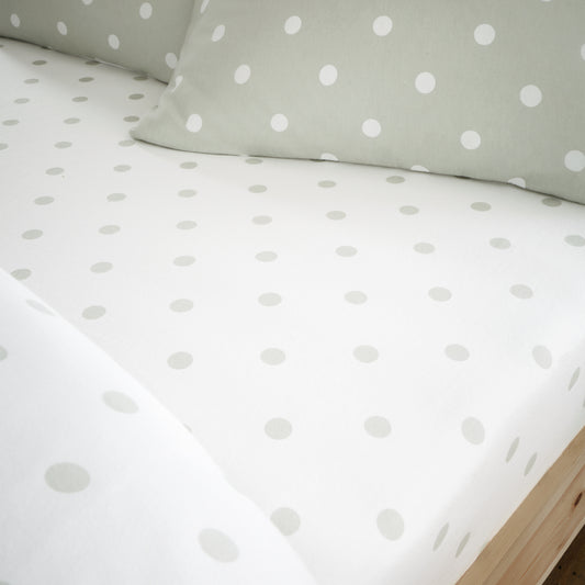 Brushed Polka Dot CottonFitted Sheet in Green by Catherine Lansfield