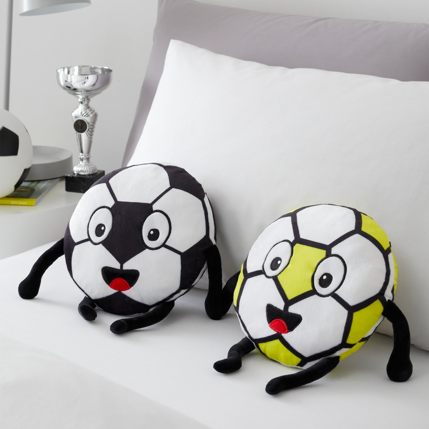 Forever Together Football Magnetic Hands Cushions in White / Black by Catherine Lansfield