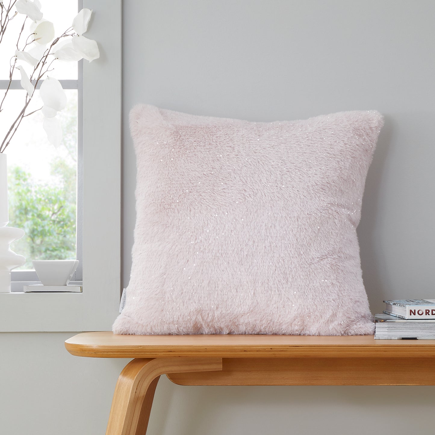 Cosy Glamour Fur Filled Cushion in Blush by Catherine Lansfield