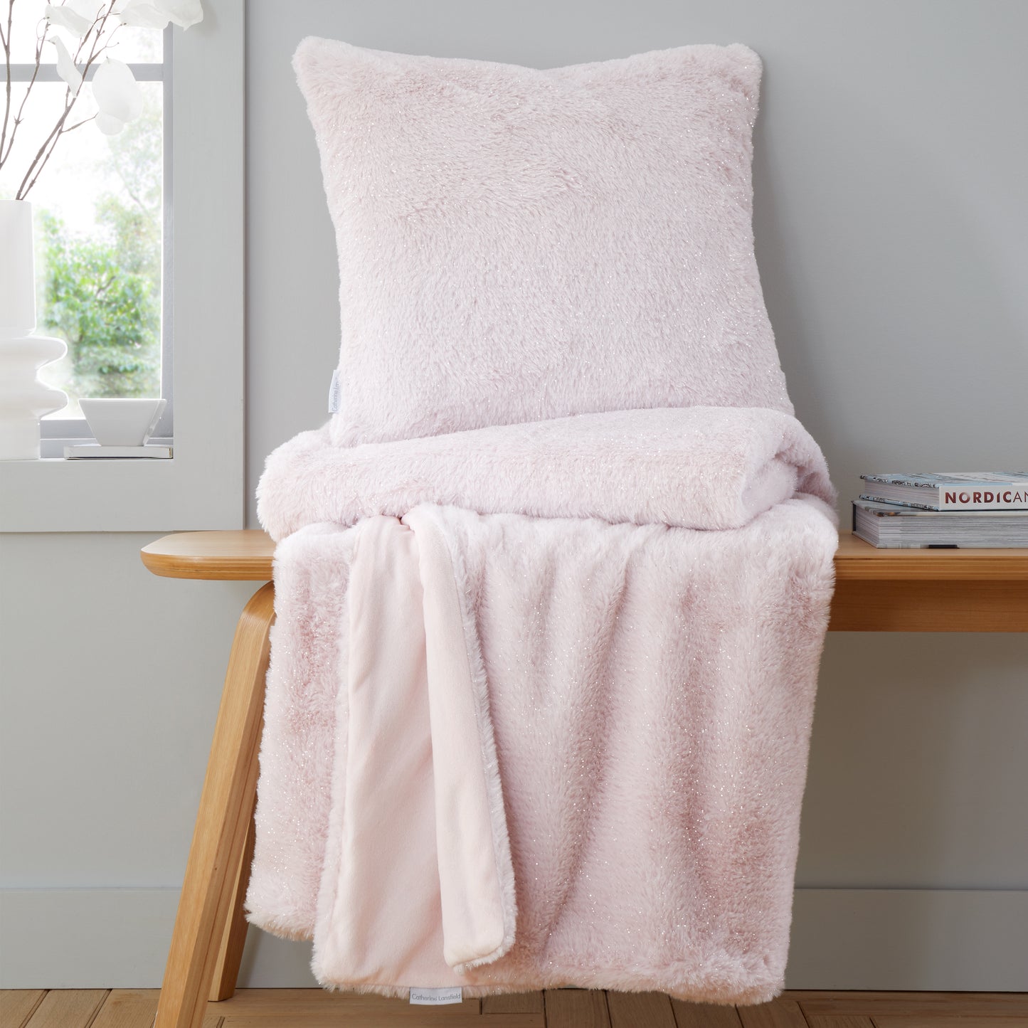 Cosy Glamour Fur Filled Cushion in Blush by Catherine Lansfield