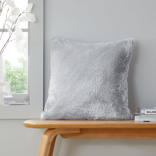 Cosy Glamour Fur Filled Cushion in Silver by Catherine Lansfield