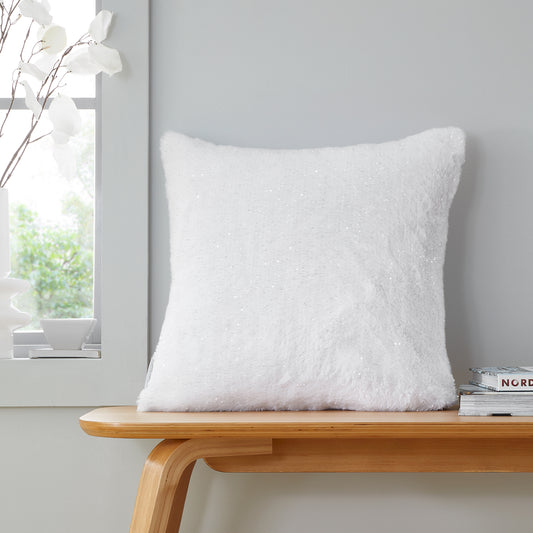 Cosy Glamour Fur Filled Cushion in White by Catherine Lansfield