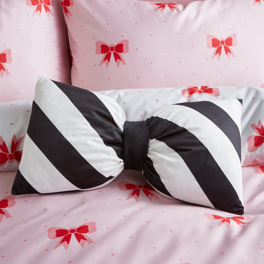 Dotty Bows 3D Shaped Cushion in Black and White by Sassy B