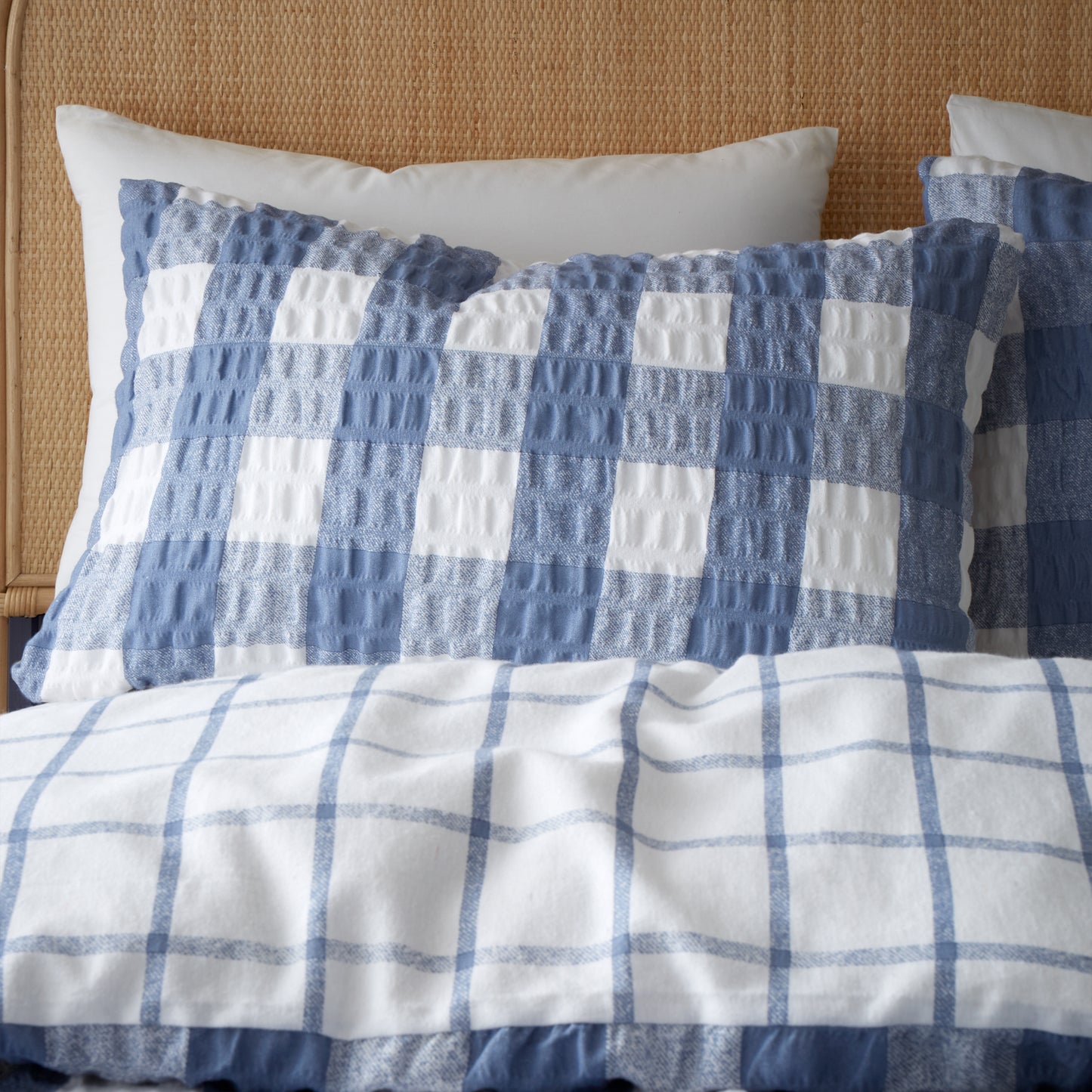 Brushed Seersucker Gingham Reversible Duvet Cover Set in Blue by Catherine Lansfield