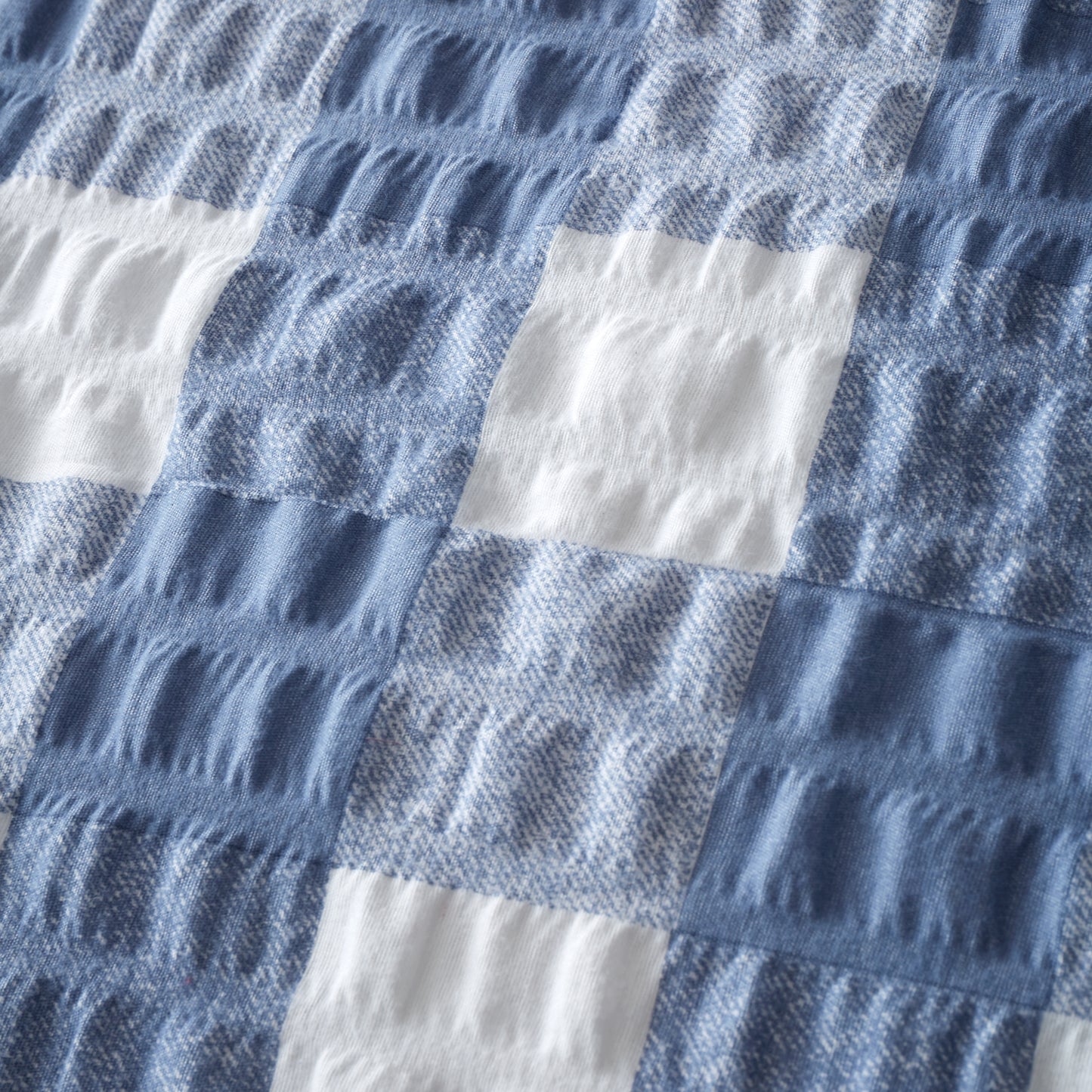 Brushed Seersucker Gingham Reversible Duvet Cover Set in Blue by Catherine Lansfield