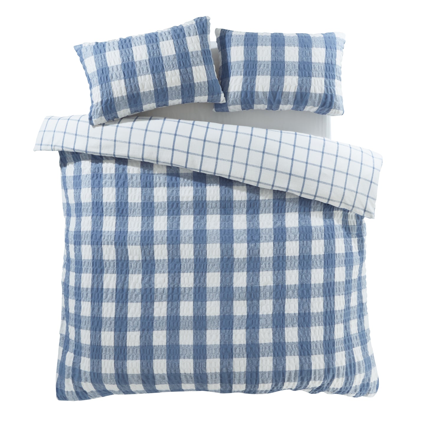 Brushed Seersucker Gingham Reversible Duvet Cover Set in Blue by Catherine Lansfield