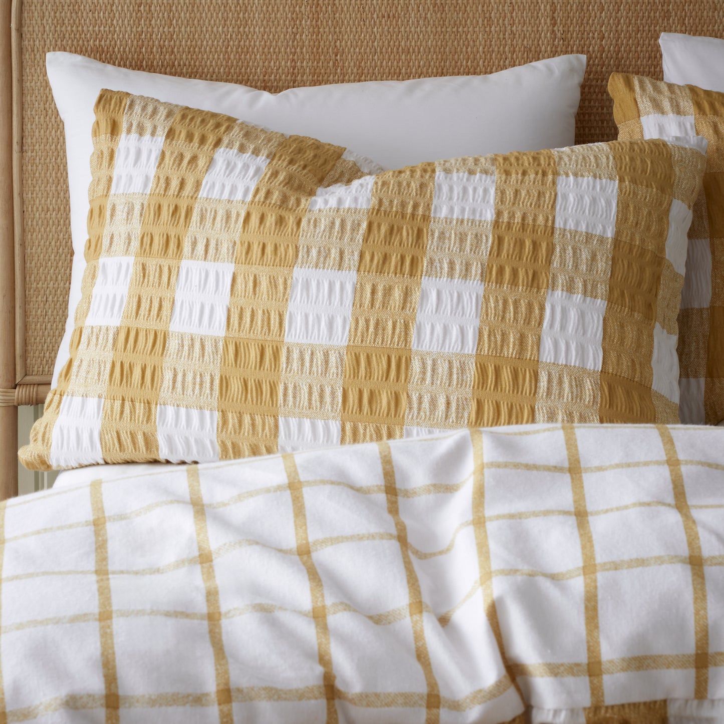 Brushed Seersucker Gingham Reversible Duvet Cover Set in Caramel by Catherine Lansfield