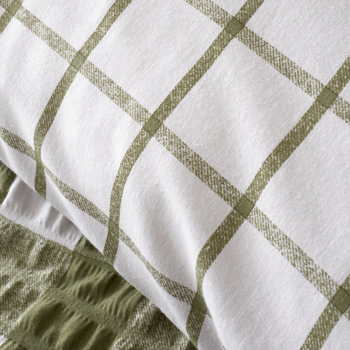 Brushed Seersucker Gingham Reversible Duvet Cover Set in Olive Green by Catherine Lansfield