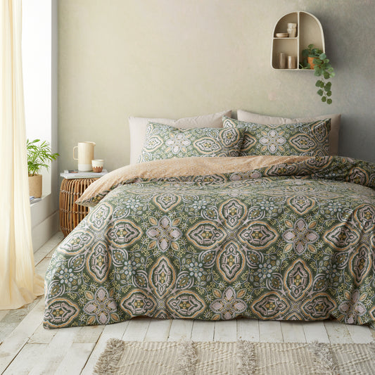 Alba Geo Reversible Duvet Cover Set in Green by Pineapple Elephant