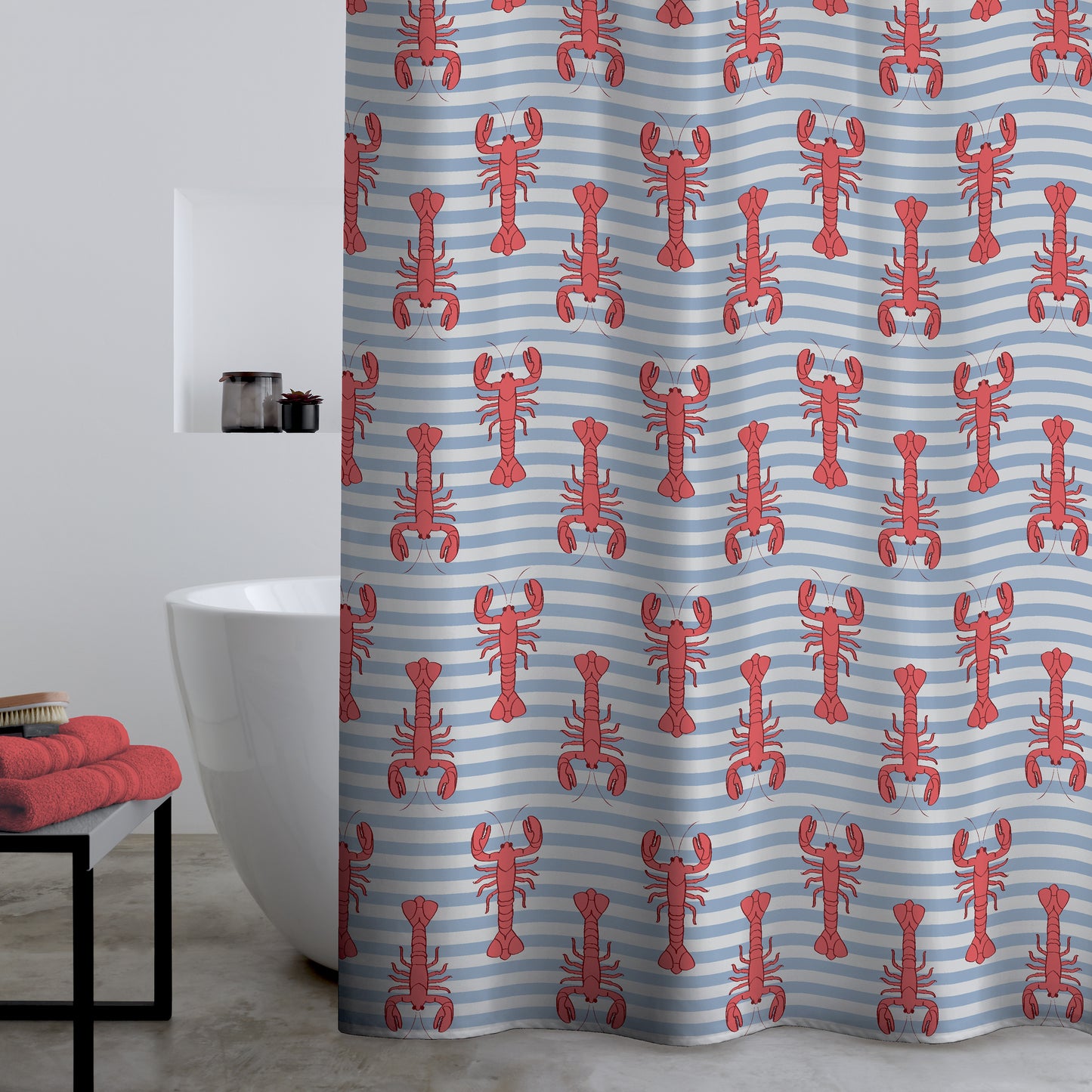 Catherine Lansfield Lobster Shower Curtain Panel in Red