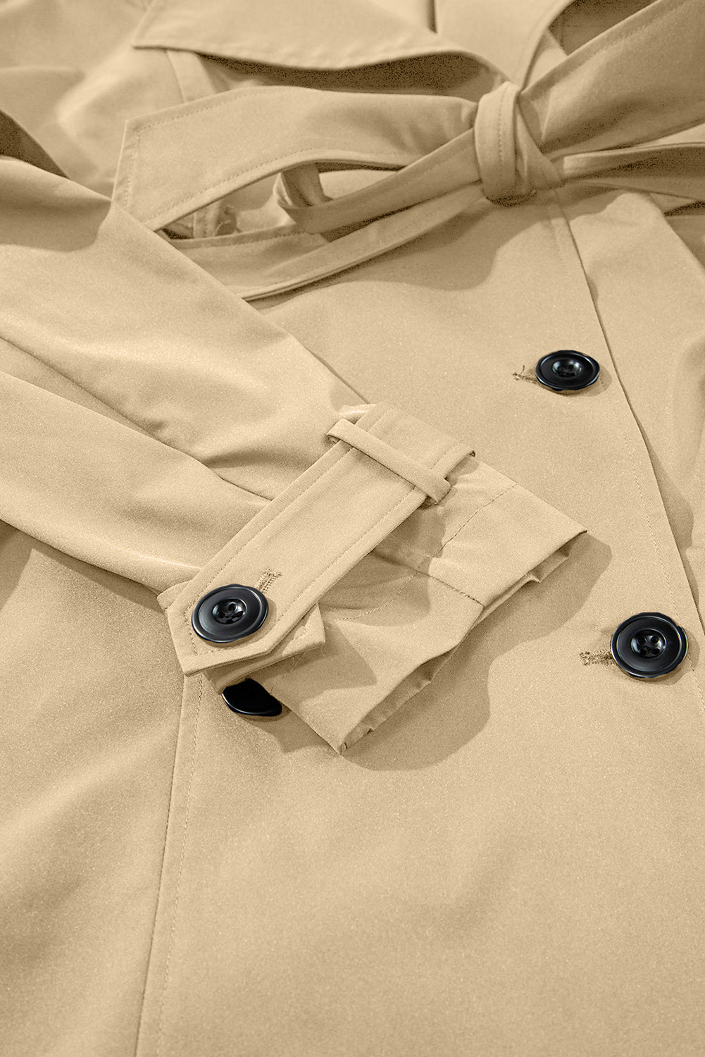 Pale Khaki Solid Color Lapel Collar Pocket Wind Coat