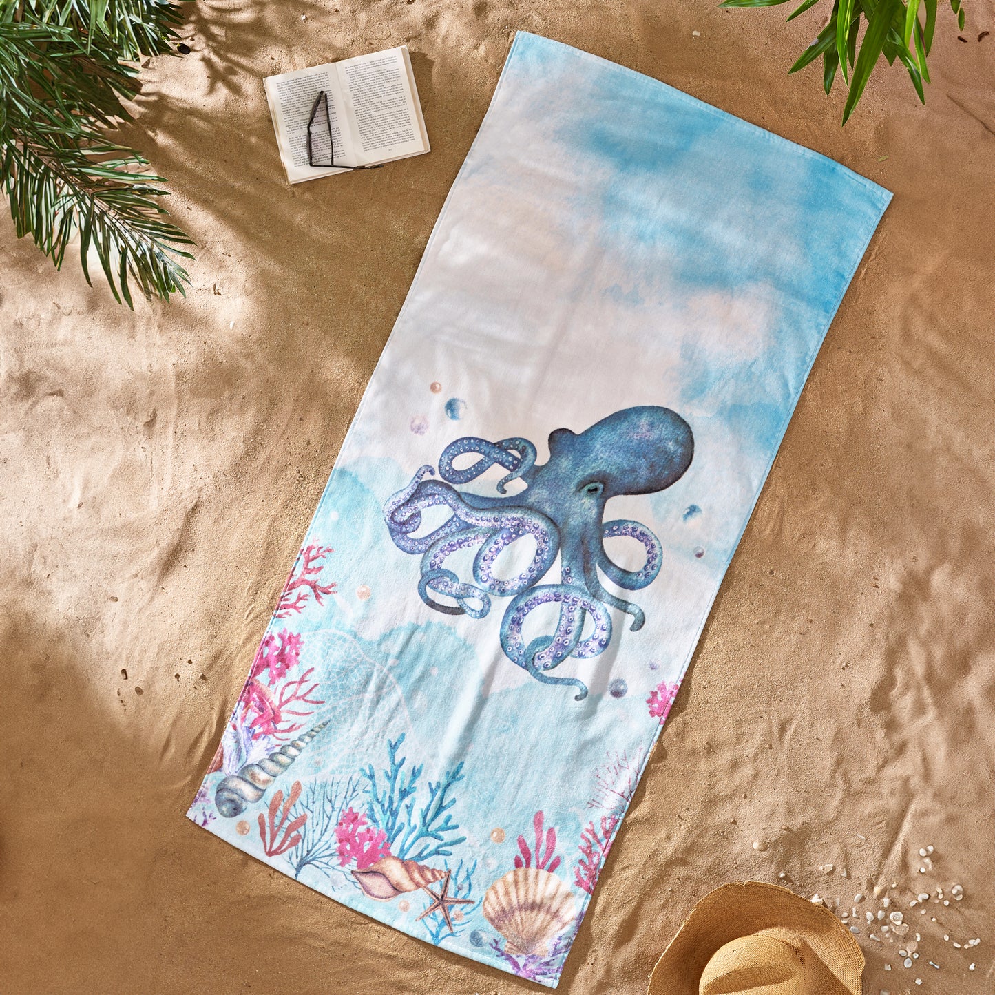 Octopus Cotton Beach Towel in Blue by Catherine Lansfield