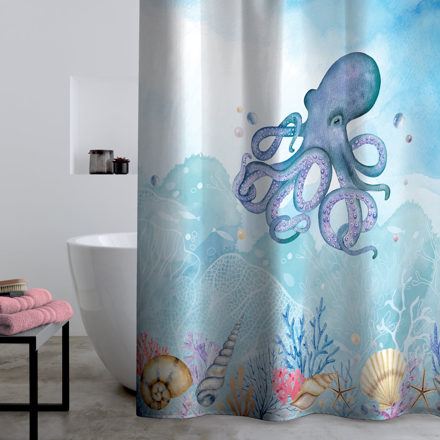 Catherine Lansfield Octopus Shower Curtain Panel in Blue