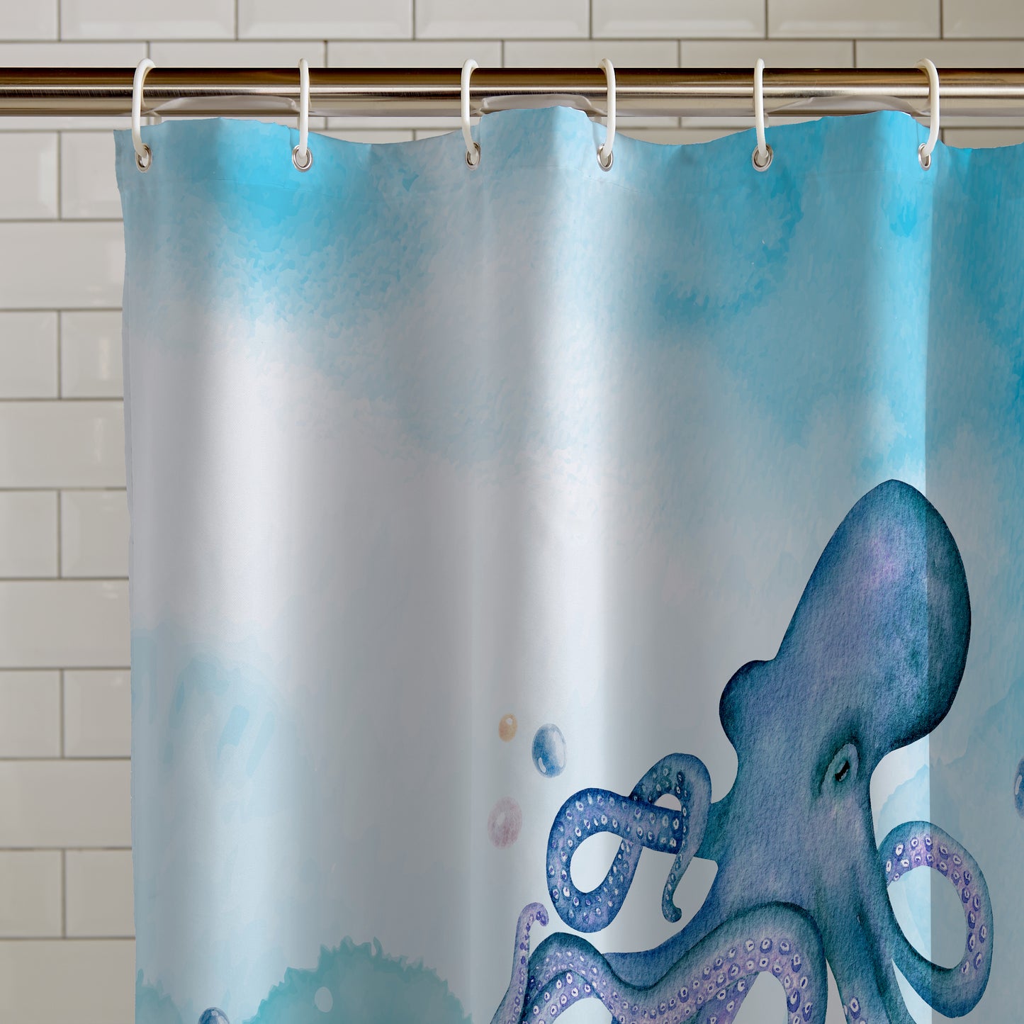 Catherine Lansfield Octopus Shower Curtain Panel in Blue