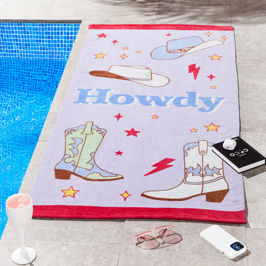 Howdy Cowgirl Cotton Beach Towel in Lilac by Sassy B