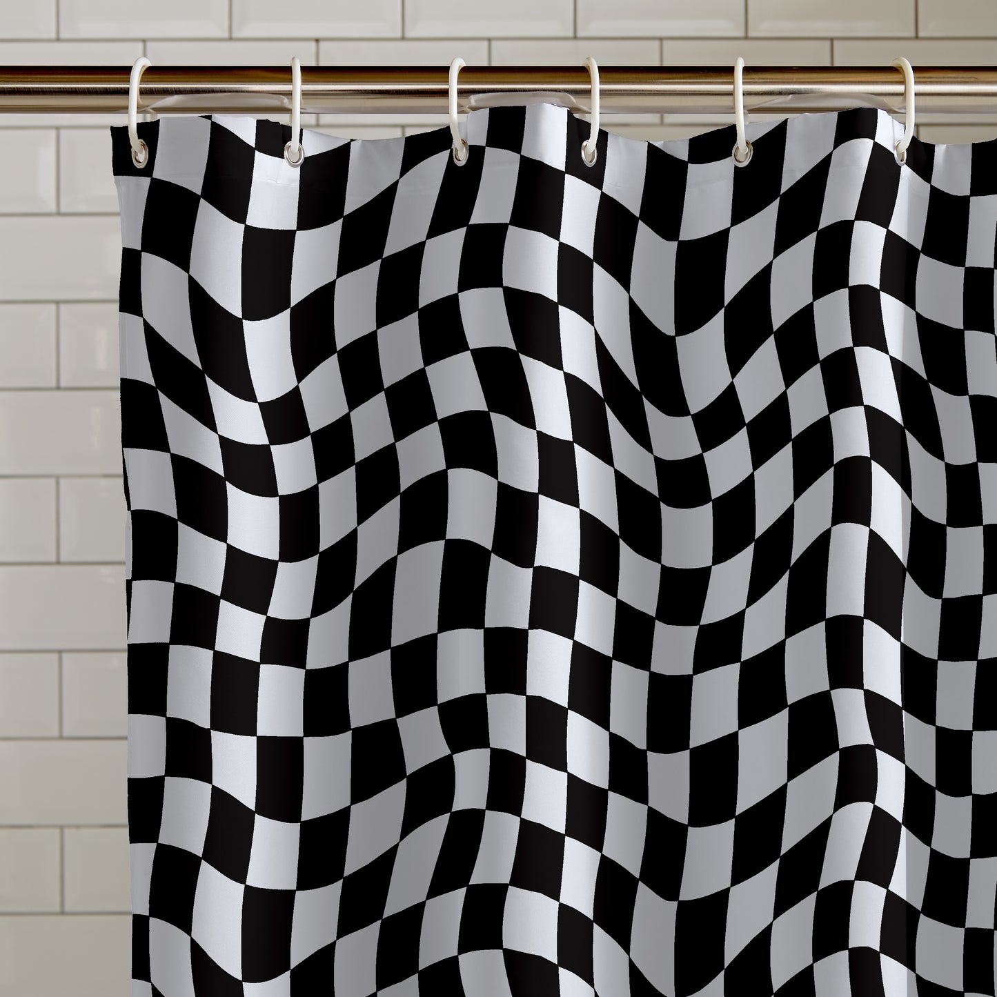 Catherine Lansfield Checkerboard Shower Curtain Panel in Black White