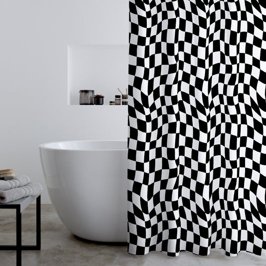 Catherine Lansfield Checkerboard Shower Curtain Panel in Black White