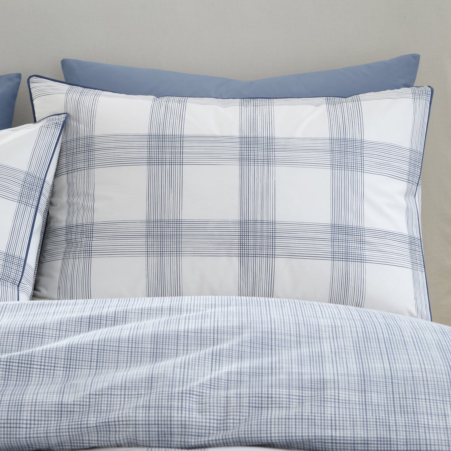 Marlow Check 200 Thread Count Cotton Percale Reversible Duvet Cover Set in Blue by Bianca