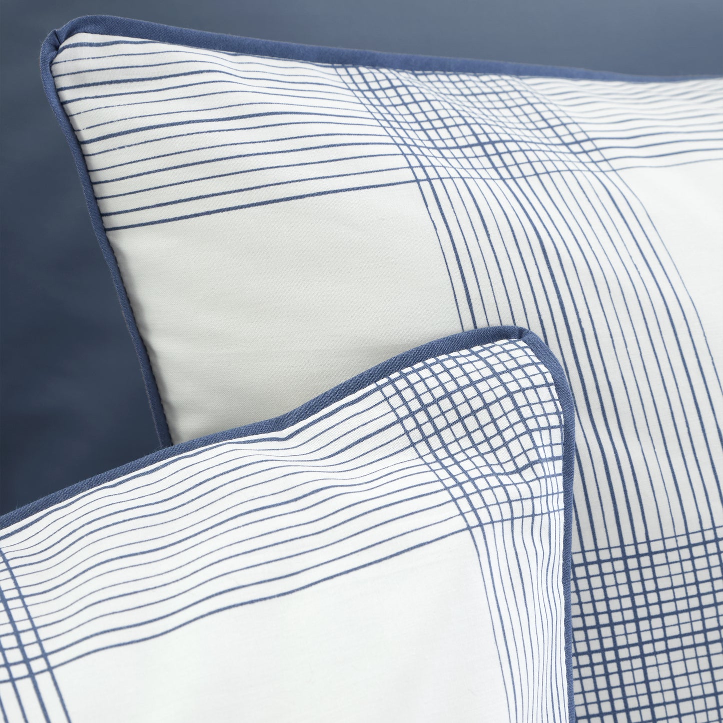 Marlow Check 200 Thread Count Cotton Percale Reversible Duvet Cover Set in Blue by Bianca