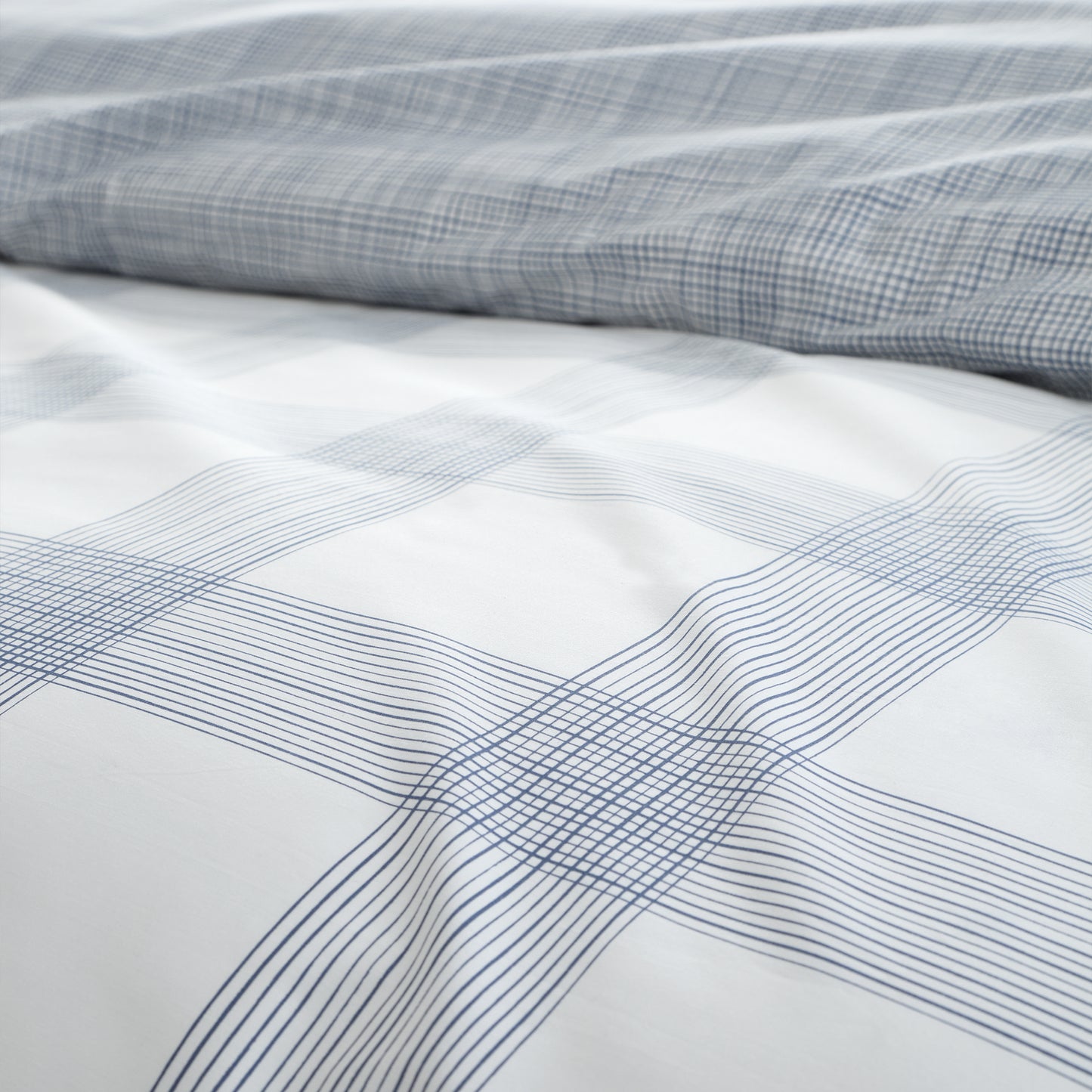 Marlow Check 200 Thread Count Cotton Percale Reversible Duvet Cover Set in Blue by Bianca