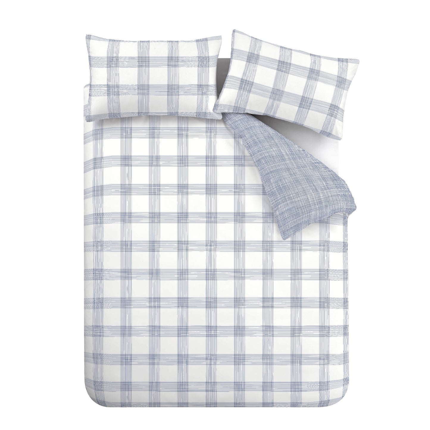 Marlow Check 200 Thread Count Cotton Percale Reversible Duvet Cover Set in Blue by Bianca