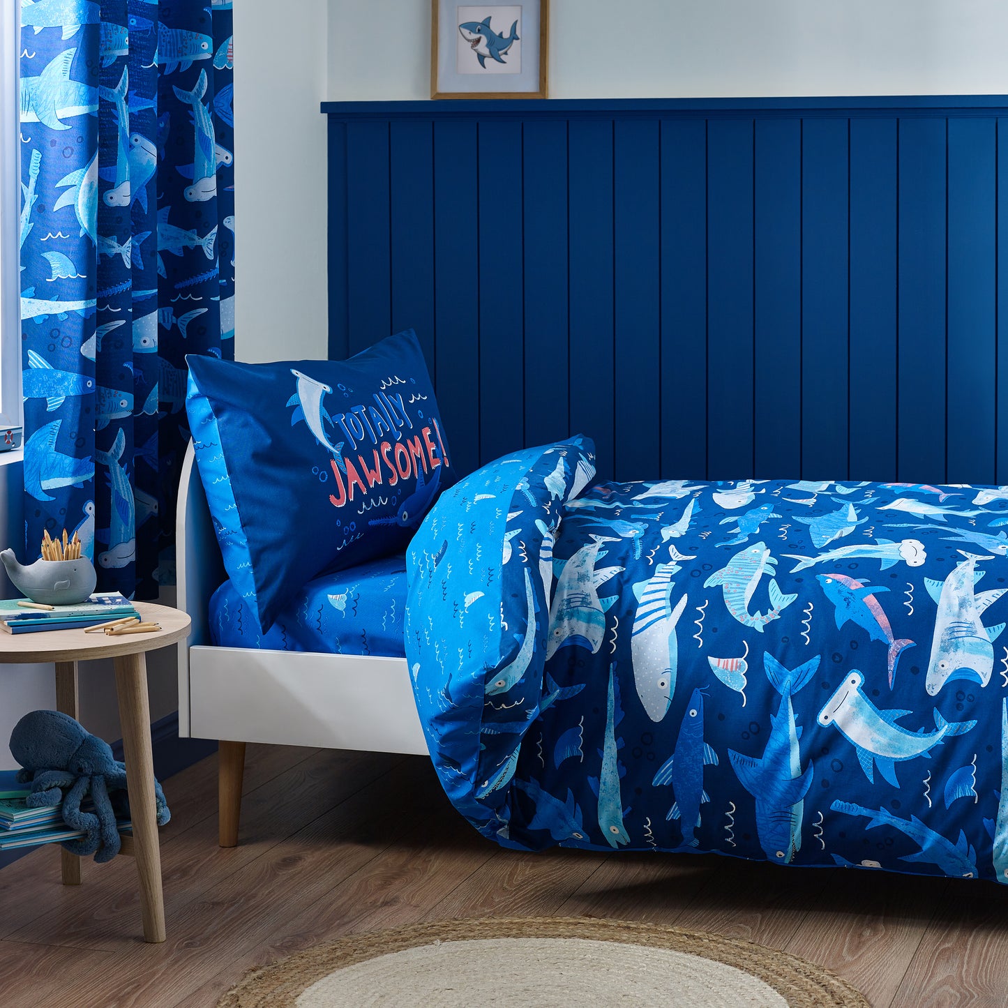 Jawsome Shark Reversible Duvet Cover Set in Navy Blue by Catherine Lansfield Kids