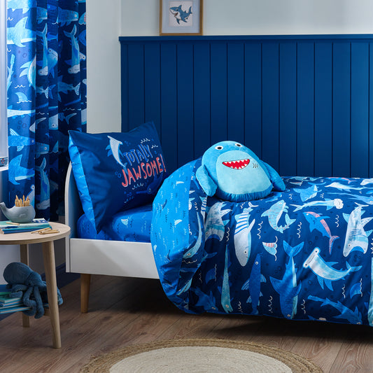 Jawsome Shark Reversible Duvet Cover Set in Navy Blue by Catherine Lansfield Kids