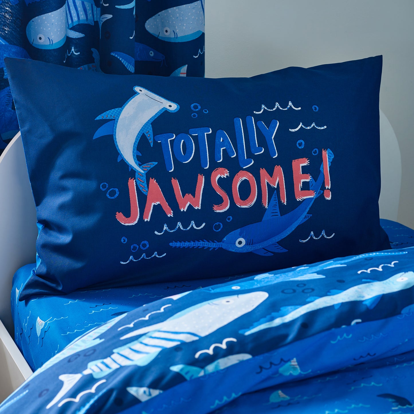 Jawsome Shark Reversible Duvet Cover Set in Navy Blue by Catherine Lansfield Kids