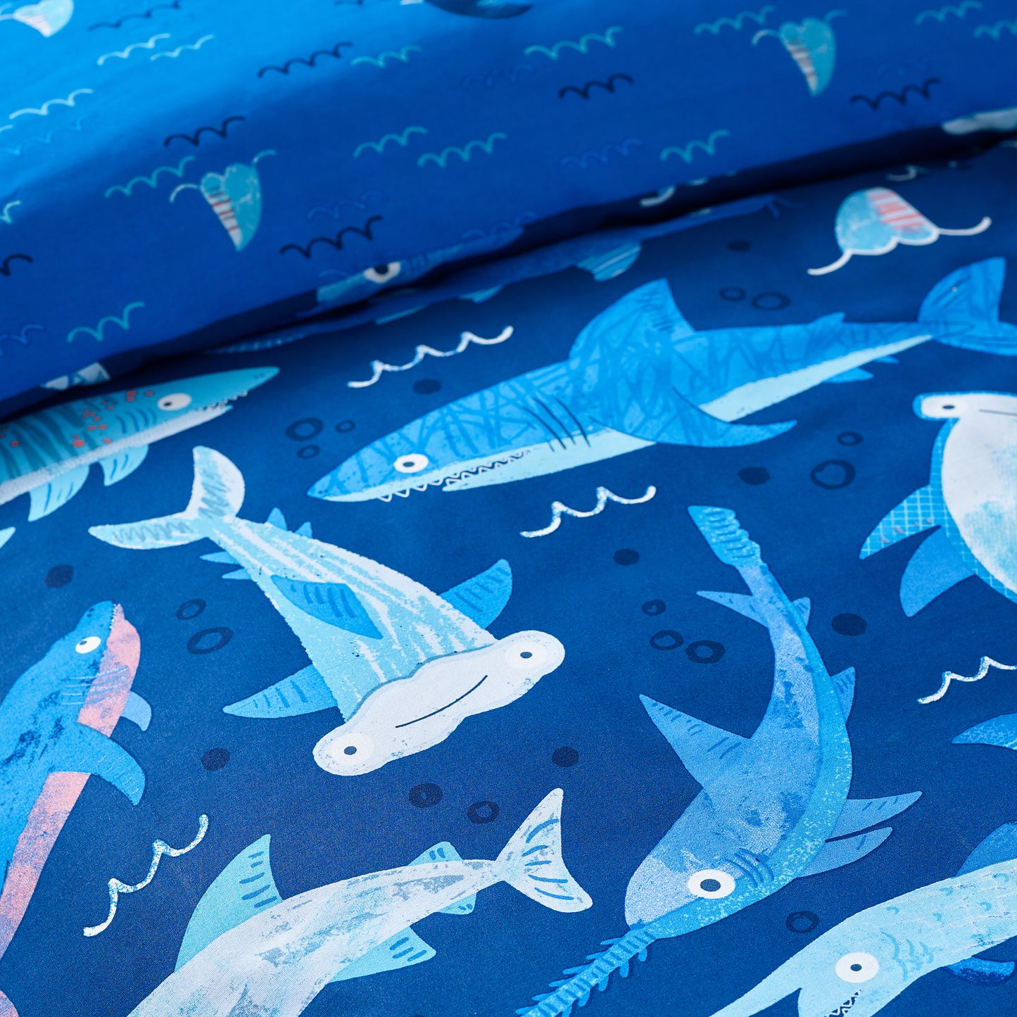 Jawsome Shark Reversible Duvet Cover Set in Navy Blue by Catherine Lansfield Kids