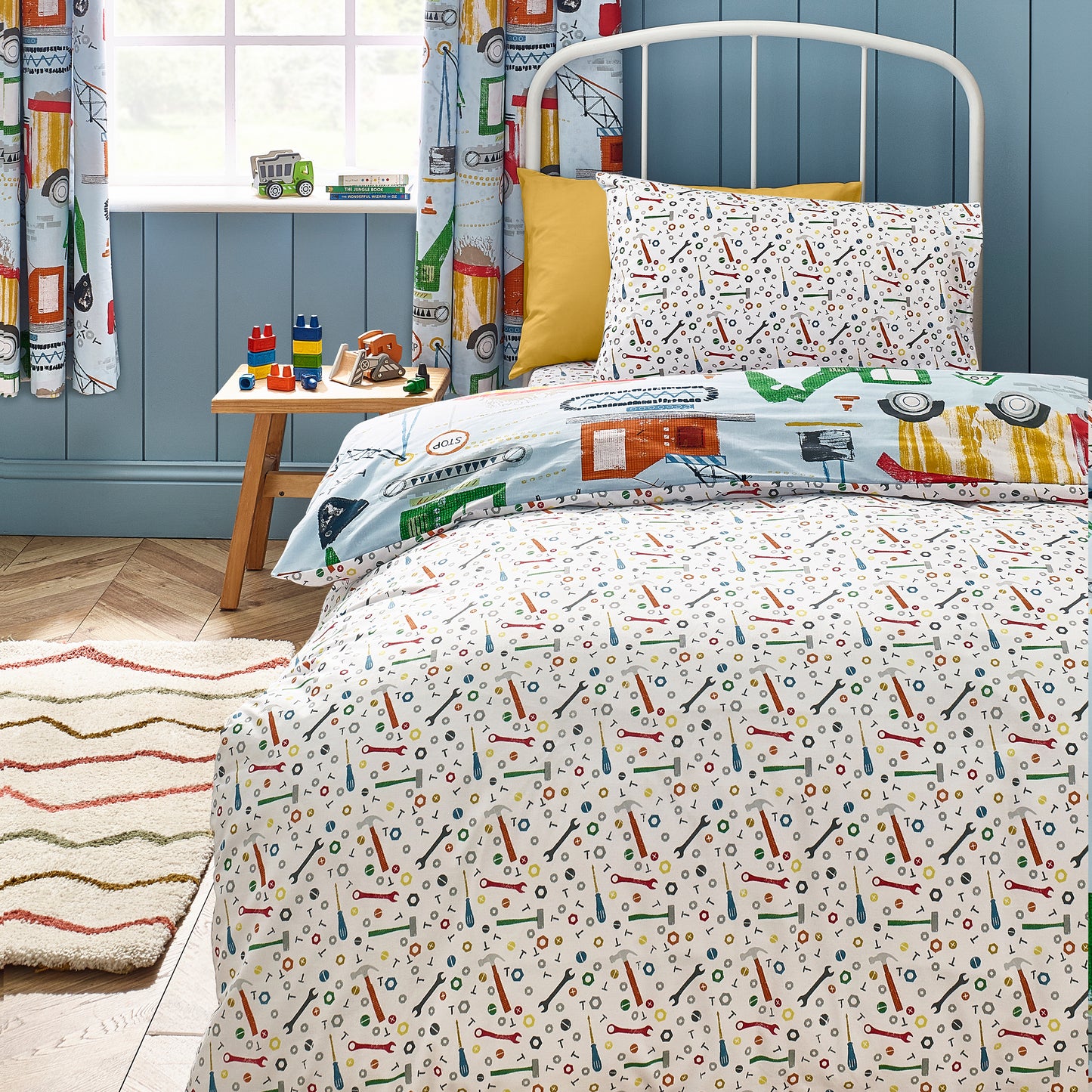 Digger Dreams Reversible Duvet Cover Set in Blue by Catherine Lansfield Kids