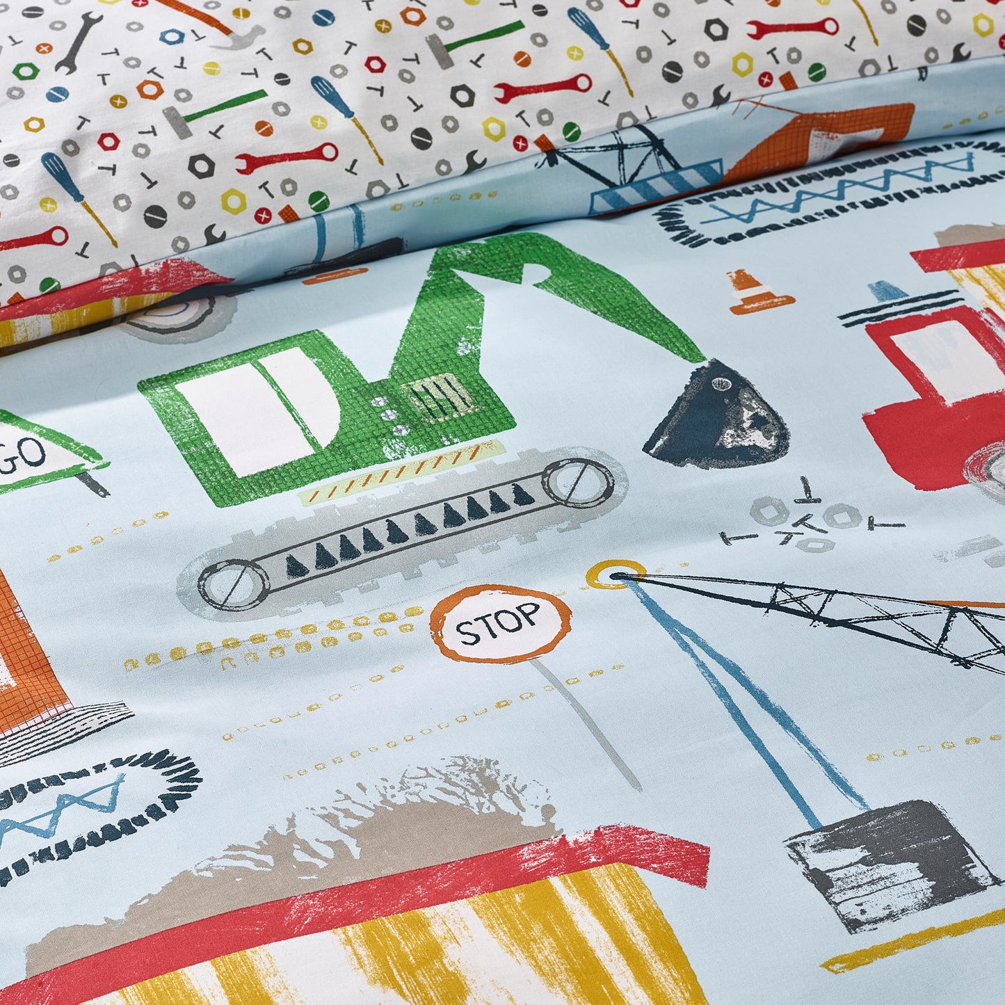 Digger Dreams Reversible Duvet Cover Set in Blue by Catherine Lansfield Kids