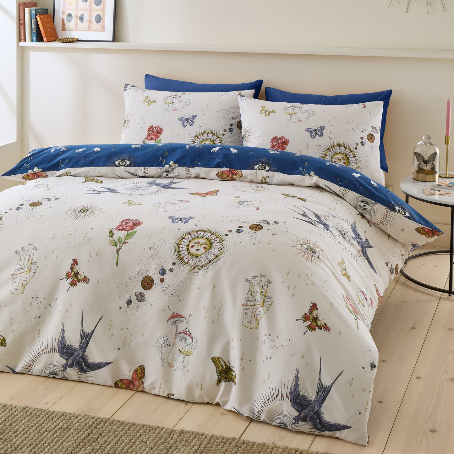 Astrology Reversible Duvet Cover Set in Cream by Sassy B