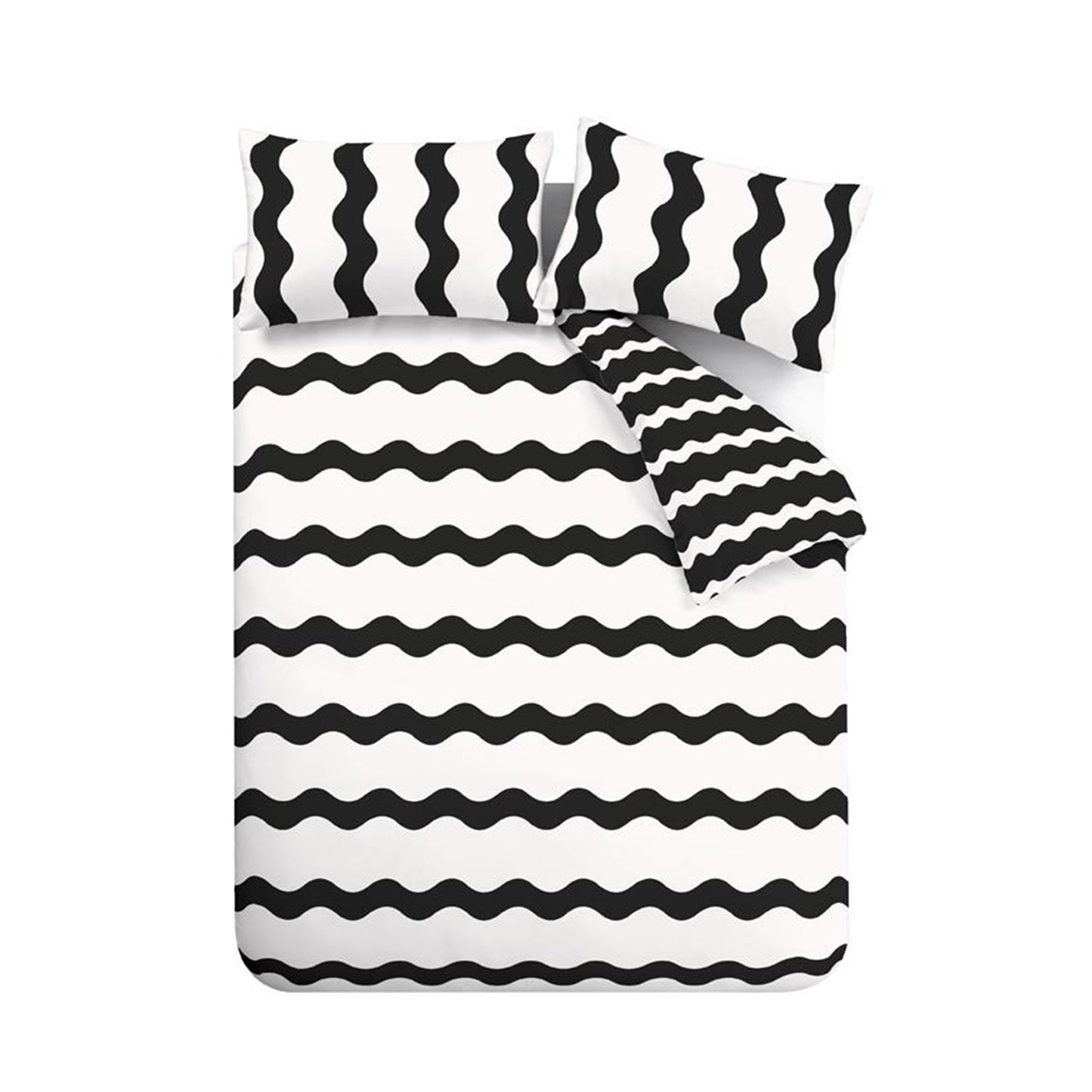 Waves Reversible Duvet Cover Set in Black / White by Sassy B