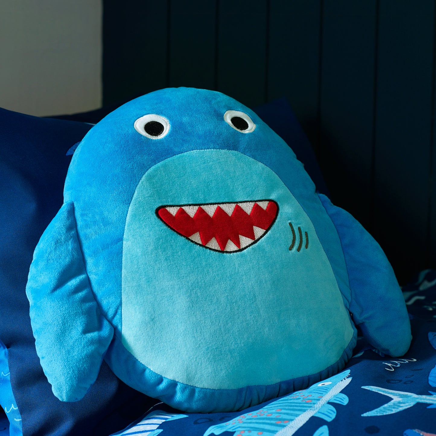 Sheldon the Shark 3D Shaped Cushion in Navy Blue by Catherine Lansfield Kids