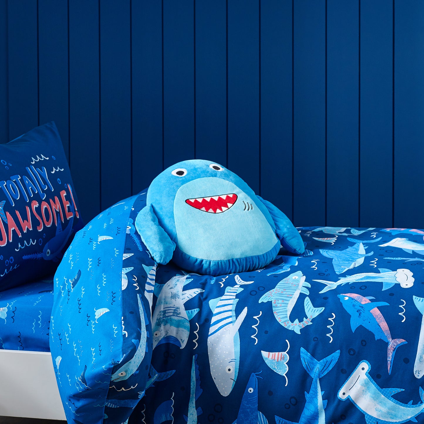 Sheldon the Shark 3D Shaped Cushion in Navy Blue by Catherine Lansfield Kids