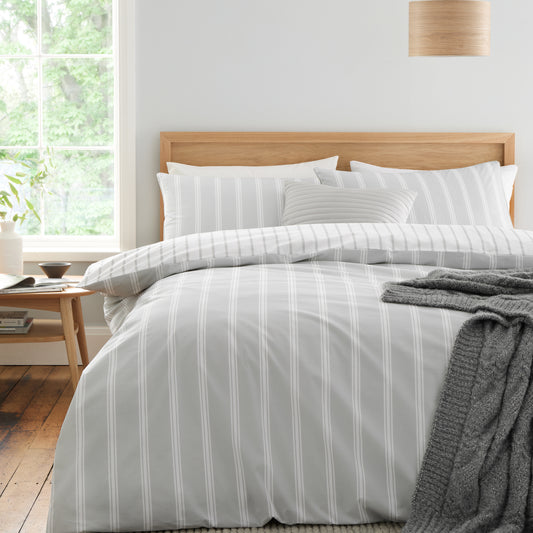 Ashford Stripe 200 Thread Count Cotton Duvet Cover Set in Silver by Bianca