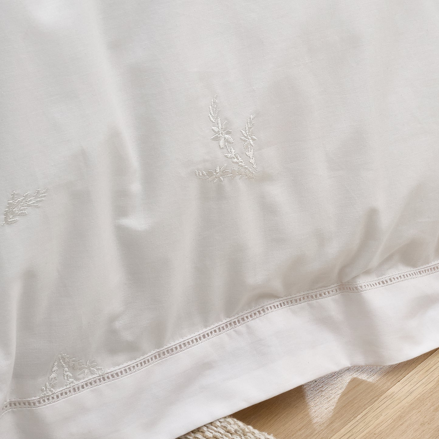 Lottie Floral Embroidery 180 Thread Count Cotton Duvet Cover Set in White by Bianca