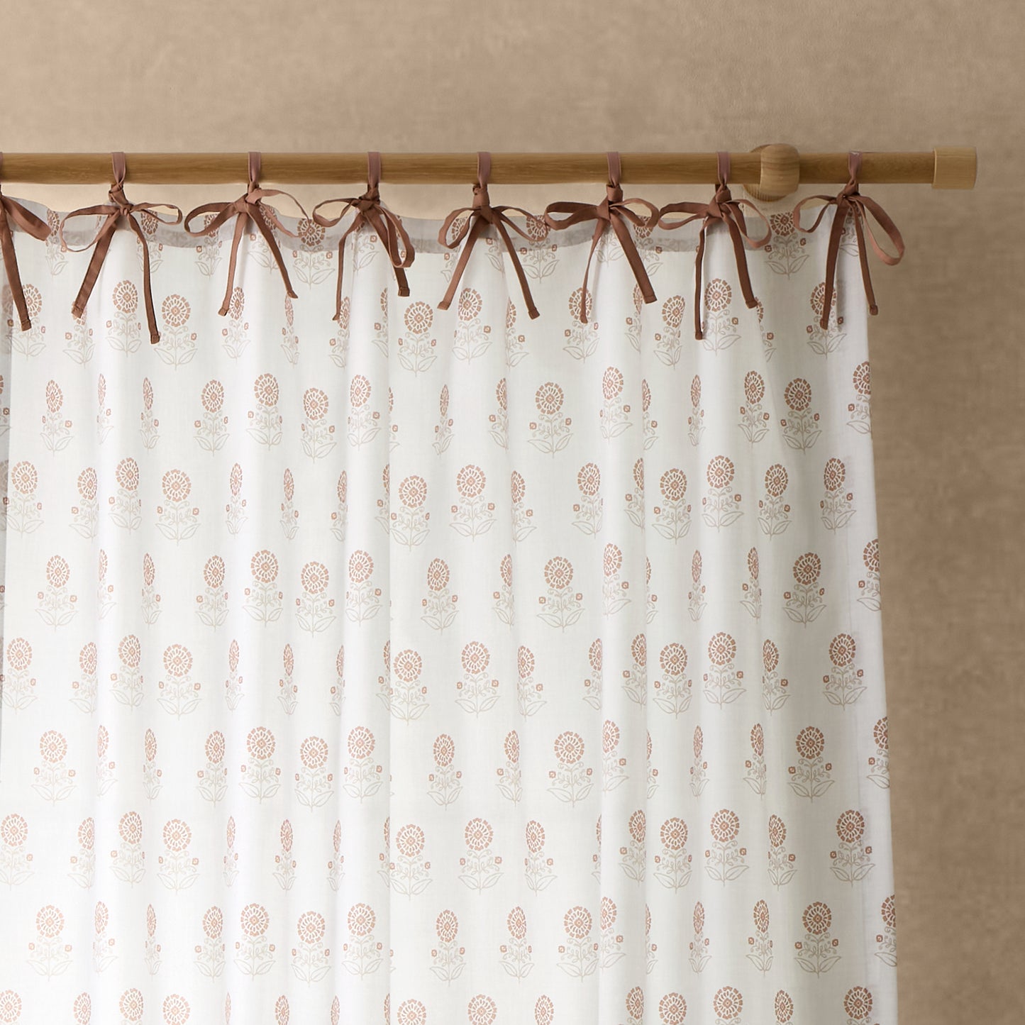 Woodblock Floral So Soft Voile Curtain Panel in Clay by Pineapple Elephant